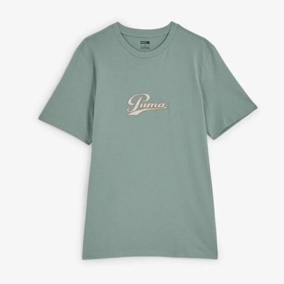 Puma Green and Beige Logo Tee Size Small - Picture 1 of 7